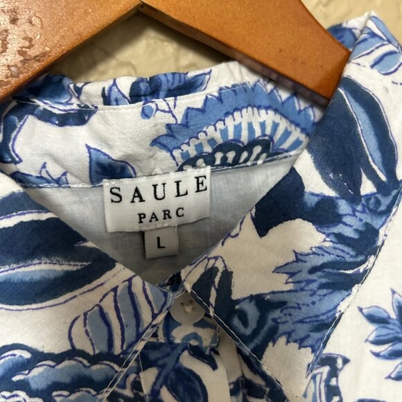 Saule Parc Womens Puff Sleeve Boho Dress Blue White Size Large - Picture 4 of 10